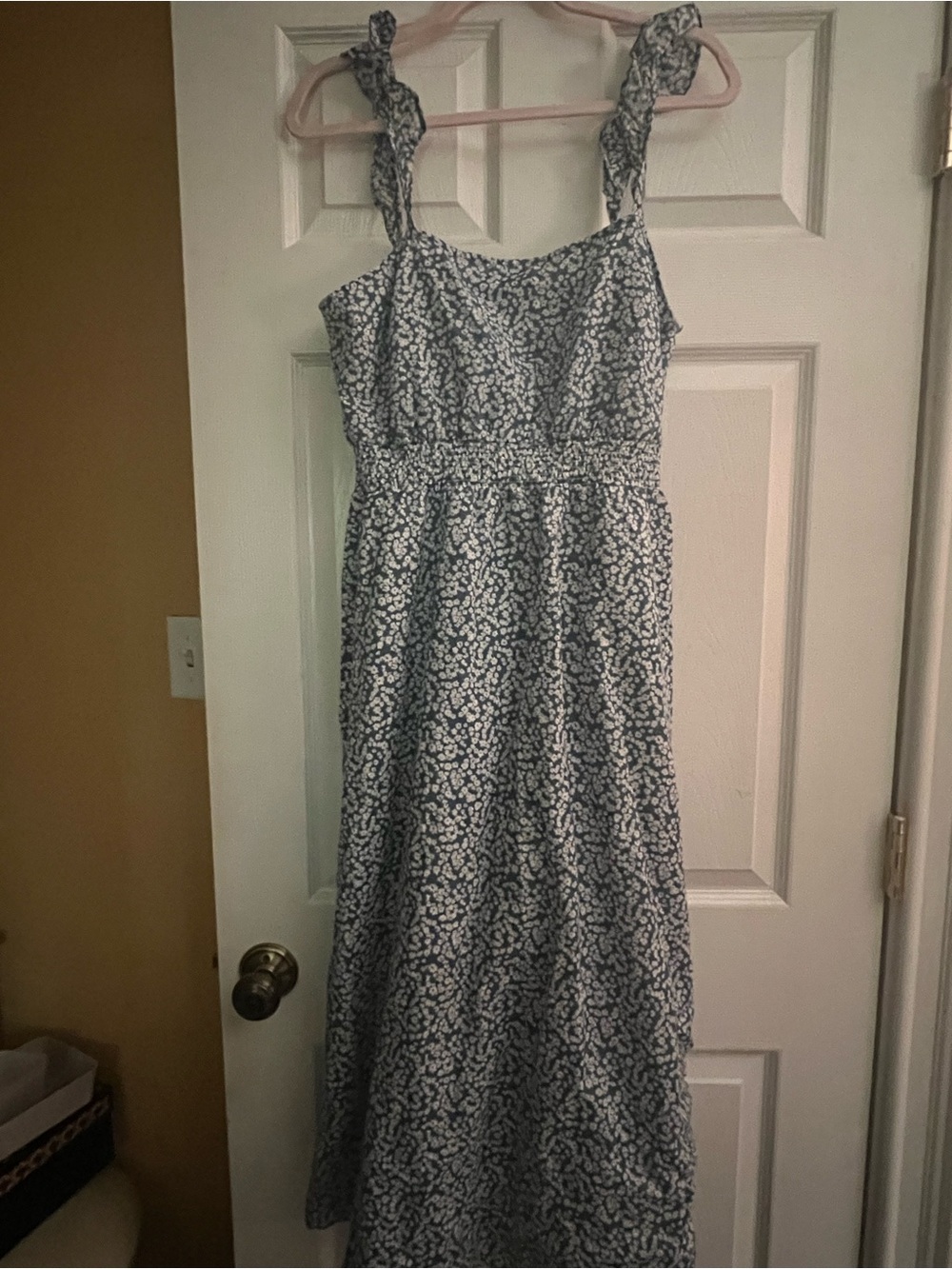 UpWest Blue and White Floral Maxi Dress with Ruffle Tie Straps